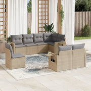 8-piece Lounge Set with Cushions Poly Rattan Beige