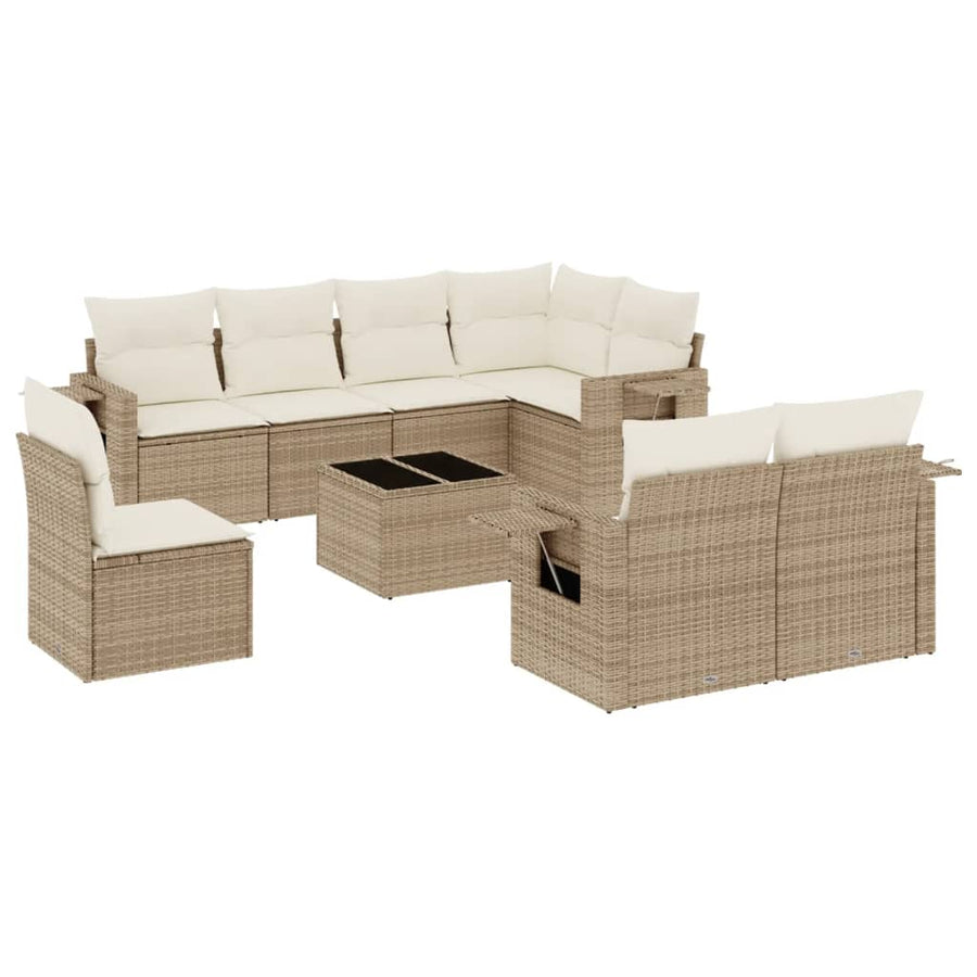 9-Delige Loungeset Met Kussens Poly Rattan Beige