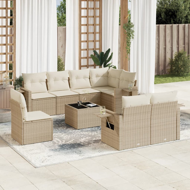 9-Delige Loungeset Met Kussens Poly Rattan Beige