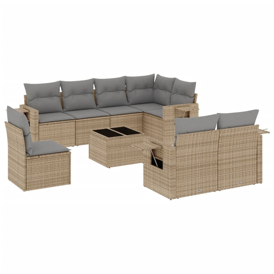 9-Delige Loungeset Met Kussens Poly Rattan Beige