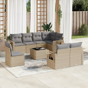 9-piece Lounge Set with Cushions Poly Rattan Beige