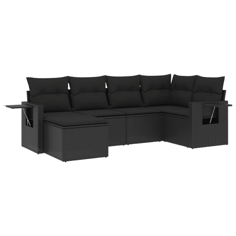 6-Delige Loungeset Met Kussens Poly Rattan Zwart