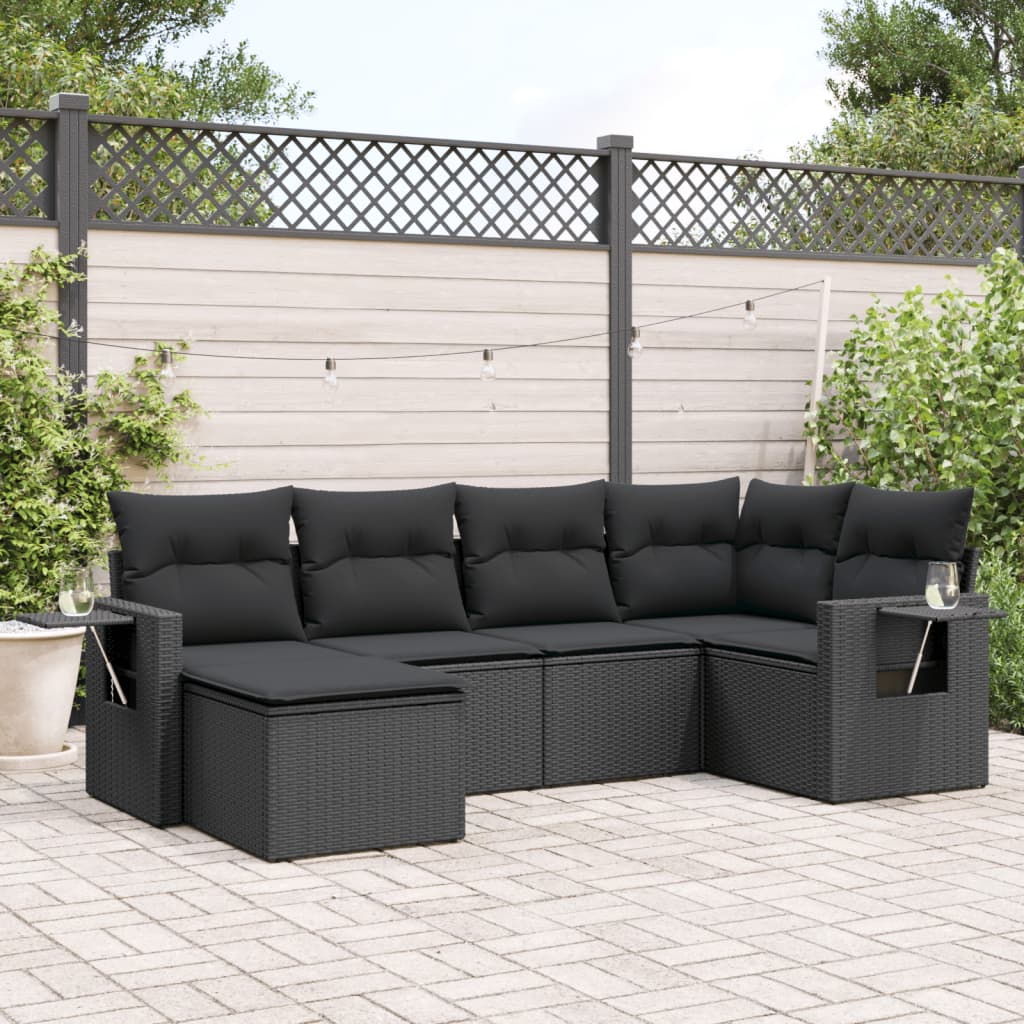 6-Delige Loungeset Met Kussens Poly Rattan Zwart