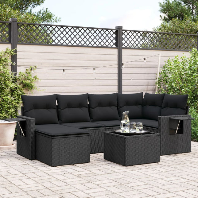 7-Delige Loungeset Met Kussens Poly Rattan Zwart