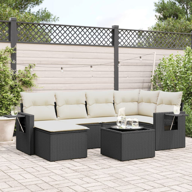 7-Delige Loungeset Met Kussens Poly Rattan Zwart