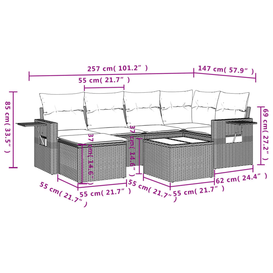 7-Delige Loungeset Met Kussens Poly Rattan Beige