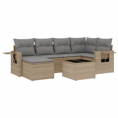 7-Delige Loungeset Met Kussens Poly Rattan Beige