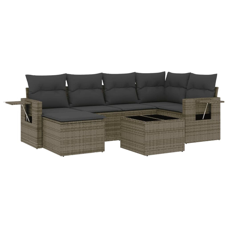 7-Delige Loungeset Met Kussens Poly Rattan Grijs