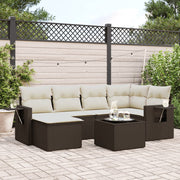 7-Piece Poly Rattan Lounge Set with Cushions Brown