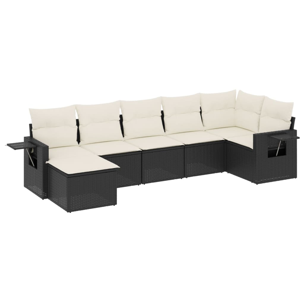 7-Delige Loungeset Met Kussens Poly Rattan Zwart