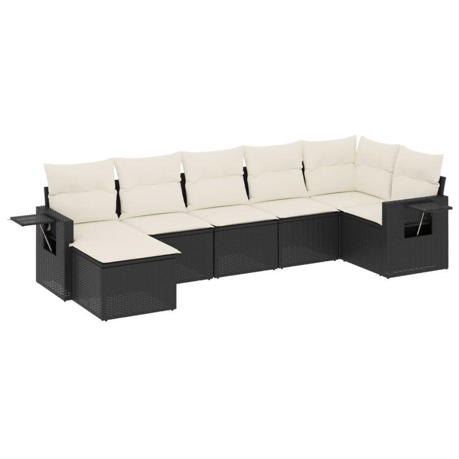7-Delige Loungeset Met Kussens Poly Rattan Zwart