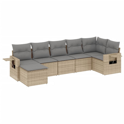 7-Delige Loungeset Met Kussens Poly Rattan Beige