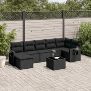 8-piece Lounge Set with Cushions Polyrattan Black