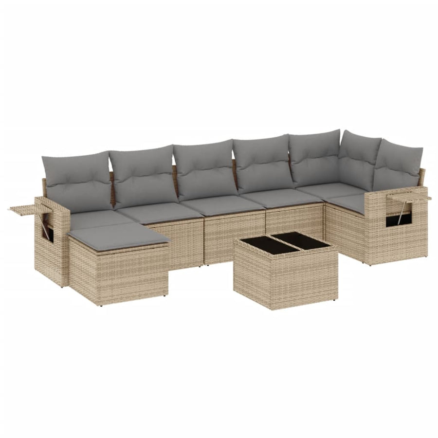 8-Delige Loungeset Met Kussens Poly Rattan Beige