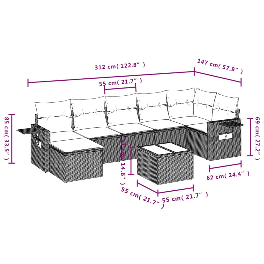 8-Delige Loungeset Met Kussens Poly Rattan Beige