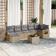 8-piece Lounge Set with Cushions Poly Rattan Beige