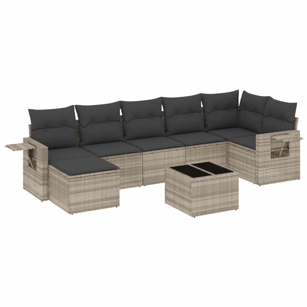 8-delige Loungeset met kussens poly rattan lichtgrijs