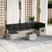 8-piece Lounge Set with Cushions Poly Rattan Light Grey