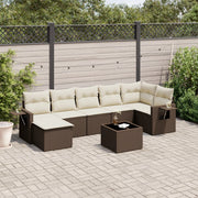 8-piece Lounge Set with cushions poly rattan brown
