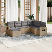 7-piece Loungeset with cushions poly rattan beige