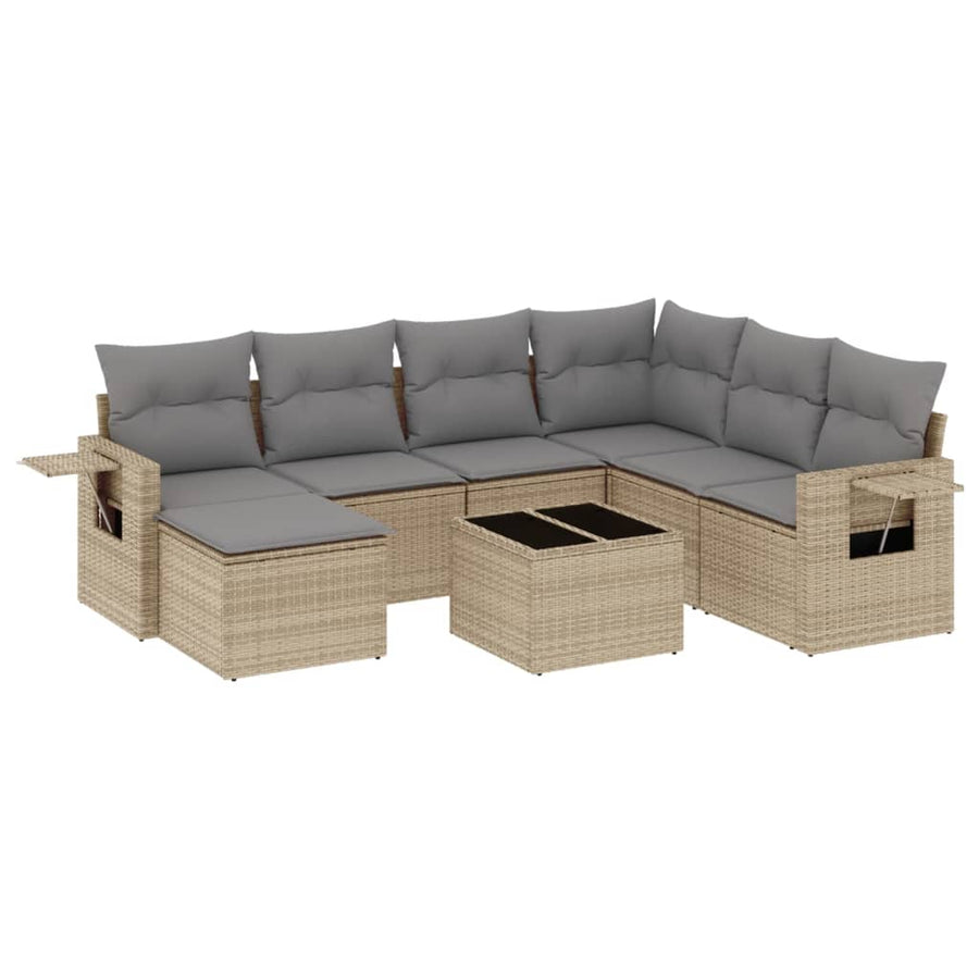 8-Delige Loungeset Met Kussens Poly Rattan Beige