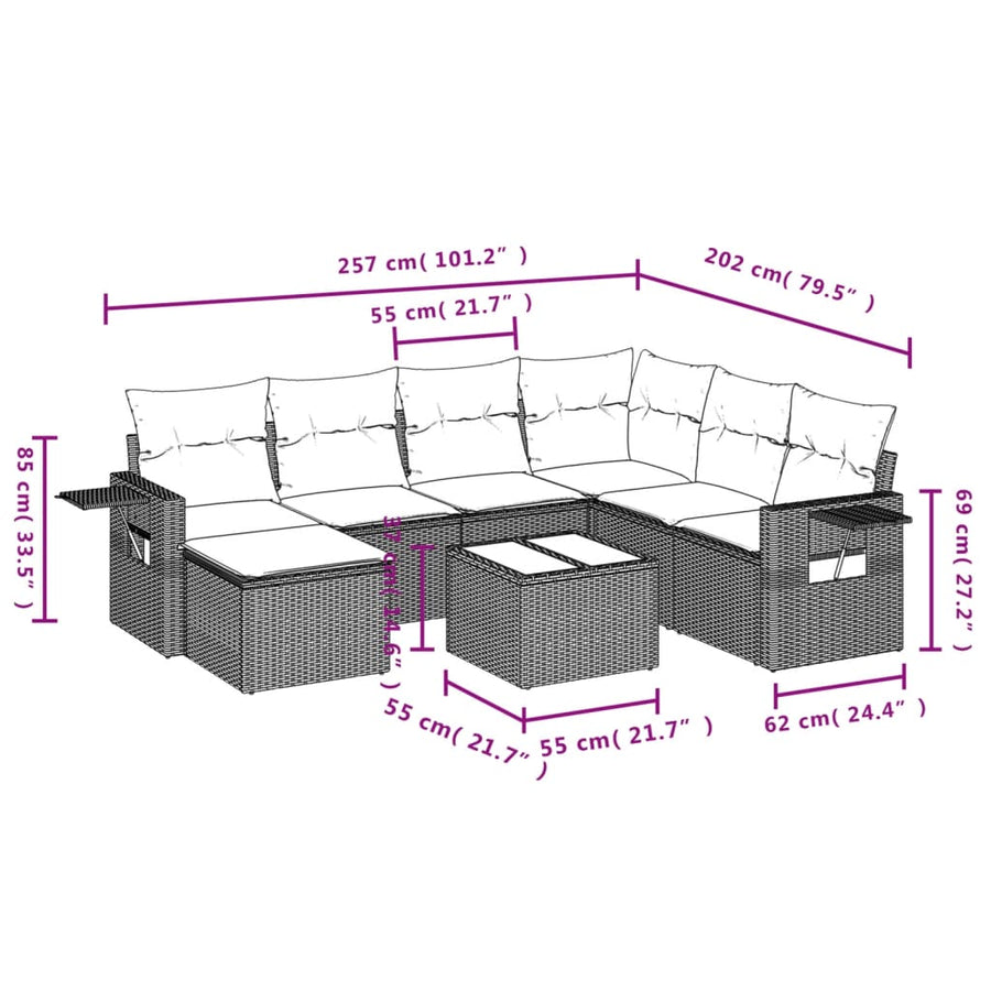 8-Delige Loungeset Met Kussens Poly Rattan Beige
