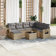 8-piece Lounge Set with Cushions Poly Rattan Beige