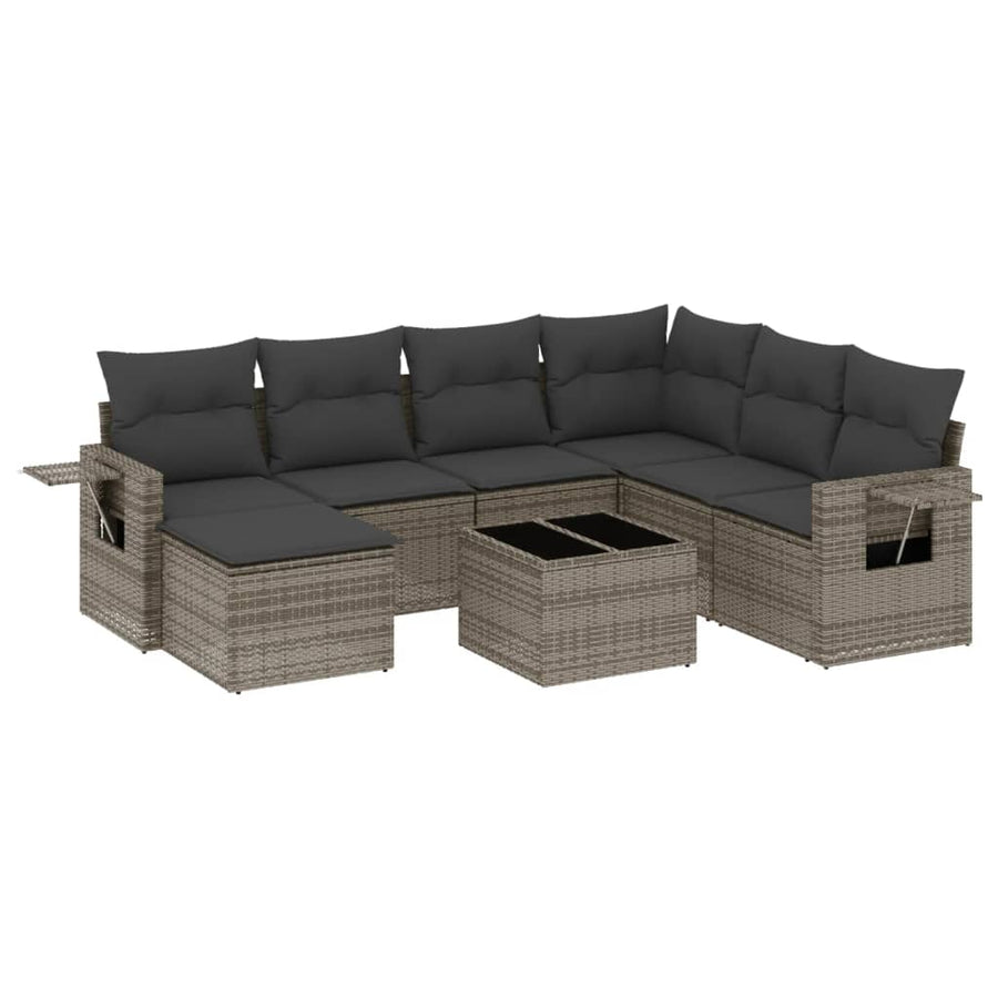 8-Delige Loungeset Met Kussens Poly Rattan Grijs