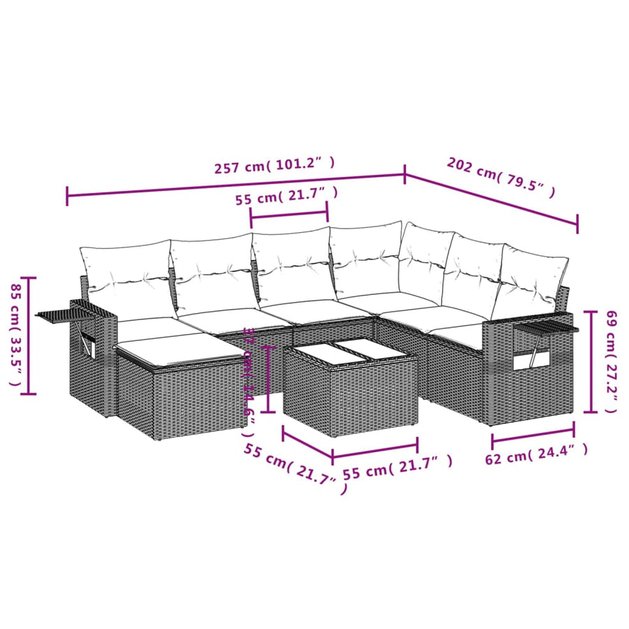 8-Delige Loungeset Met Kussens Poly Rattan Grijs