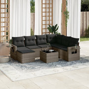 8-piece Lounge Set with Cushions Poly Rattan Grey