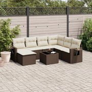 8-piece Lounge Set with cushions poly rattan brown