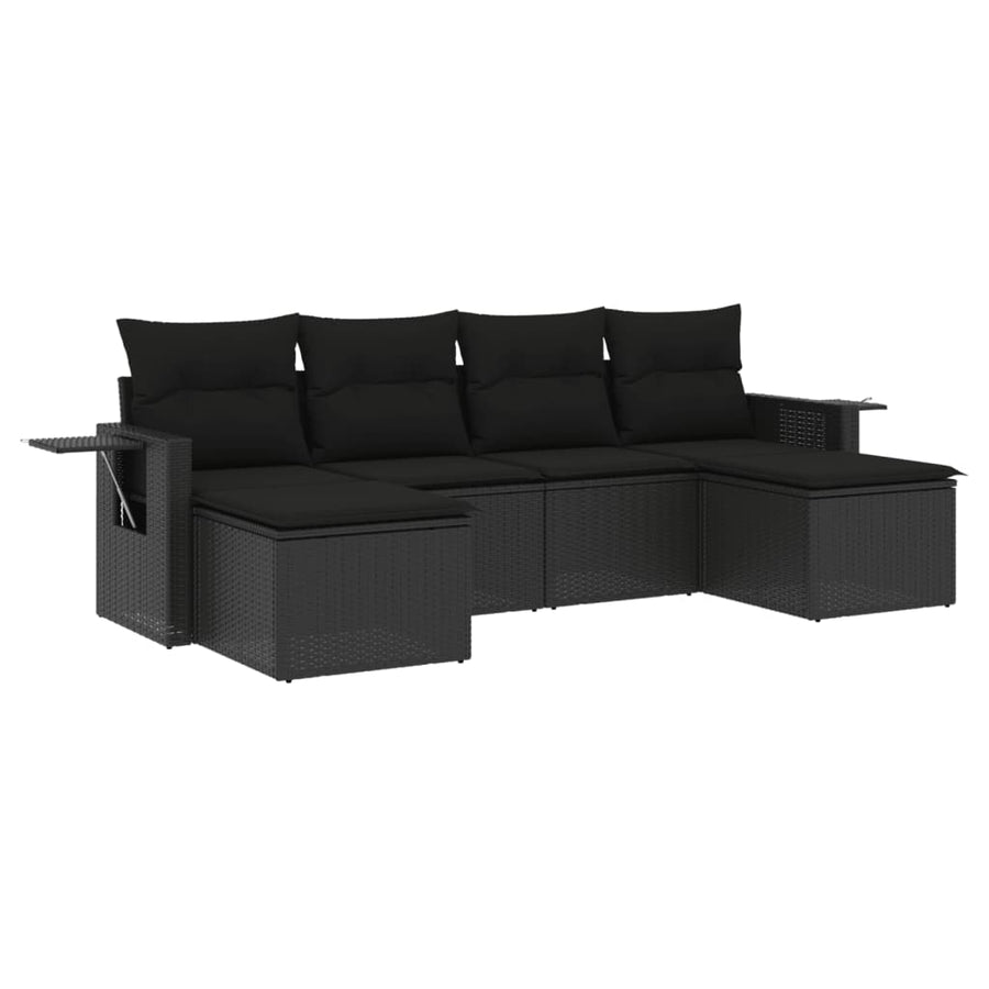 6-Delige Loungeset Met Kussens Poly Rattan Zwart