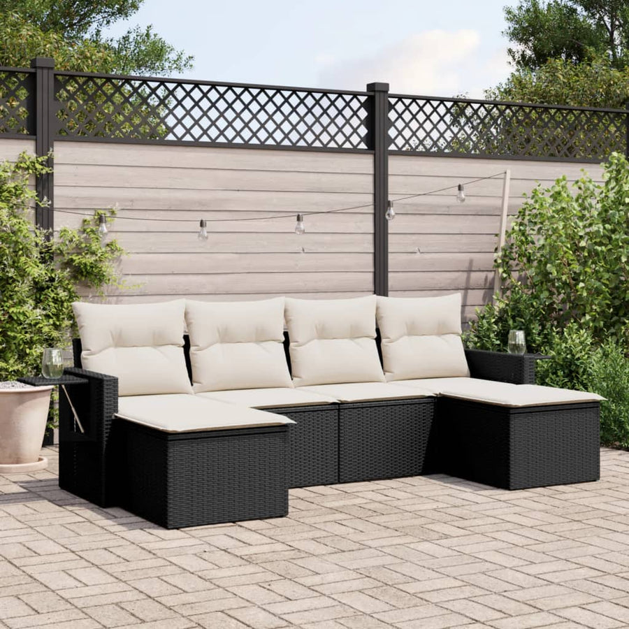 6-Delige Loungeset Met Kussens Poly Rattan Zwart