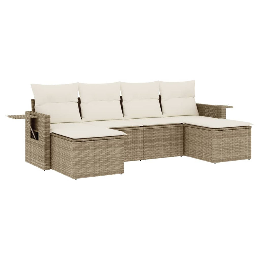 6-Delige Loungeset Met Kussens Poly Rattan Beige