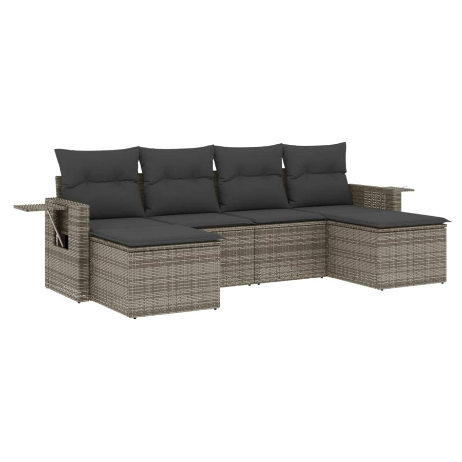 6-Delige Loungeset Met Kussens Poly Rattan Grijs