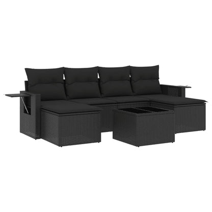 7-Delige Loungeset Met Kussens Poly Rattan Zwart
