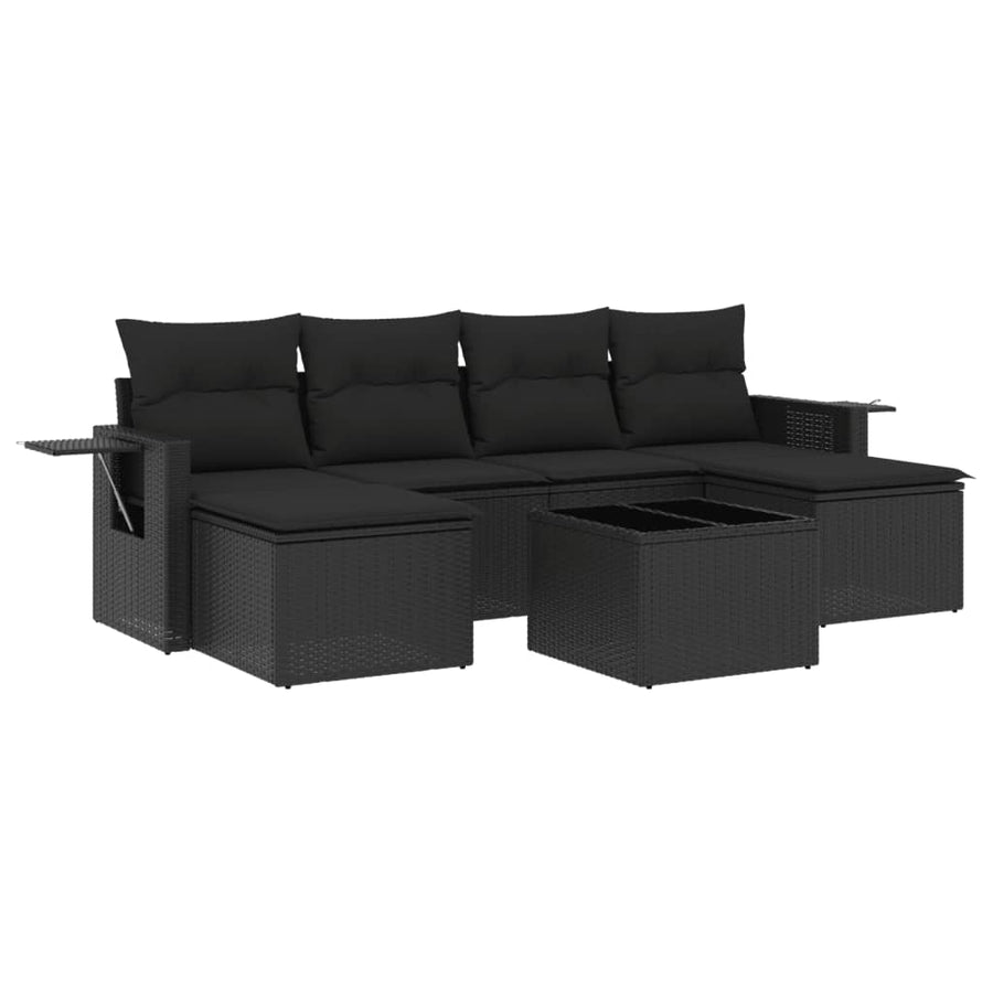 7-Delige Loungeset Met Kussens Poly Rattan Zwart