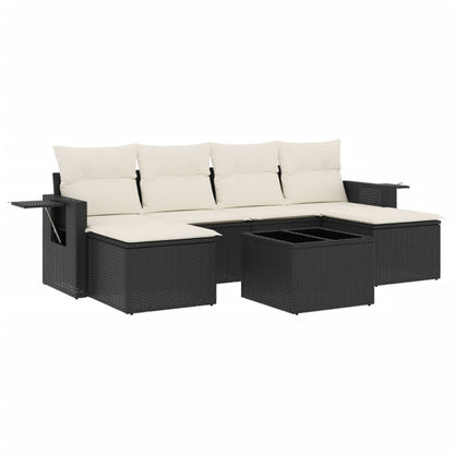 7-Delige Loungeset Met Kussens Poly Rattan Zwart