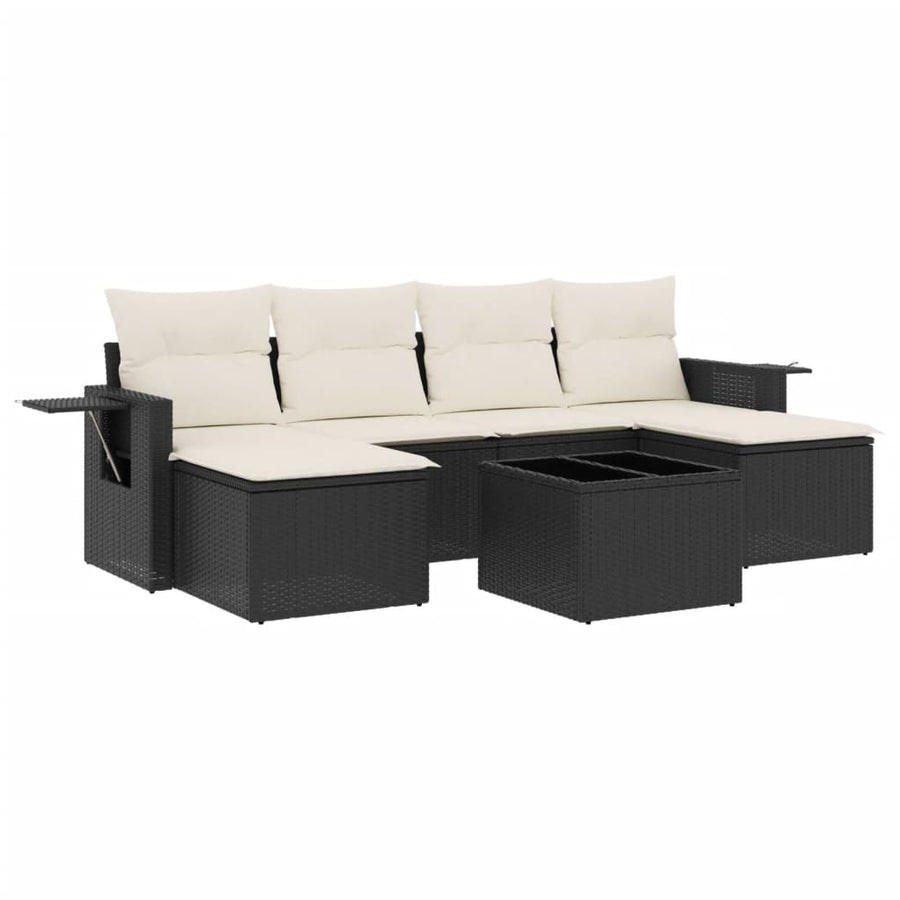 7-Delige Loungeset Met Kussens Poly Rattan Zwart
