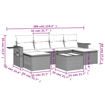 7-Delige Loungeset Met Kussens Poly Rattan Zwart