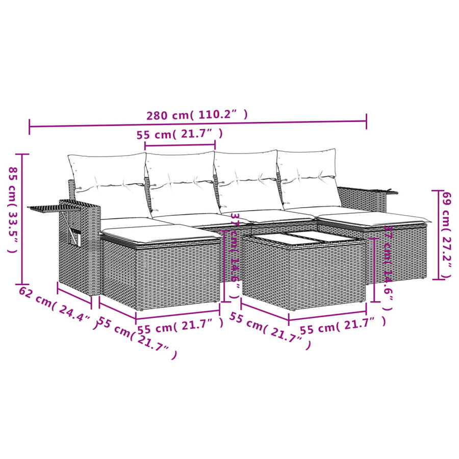 7-Delige Loungeset Met Kussens Poly Rattan Zwart