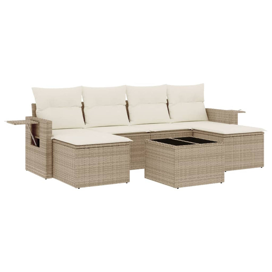 7-Delige Loungeset Met Kussens Poly Rattan Beige