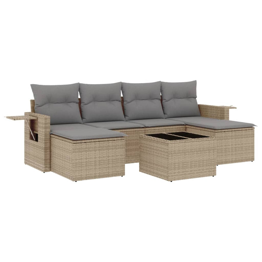 7-Delige Loungeset Met Kussens Poly Rattan Beige