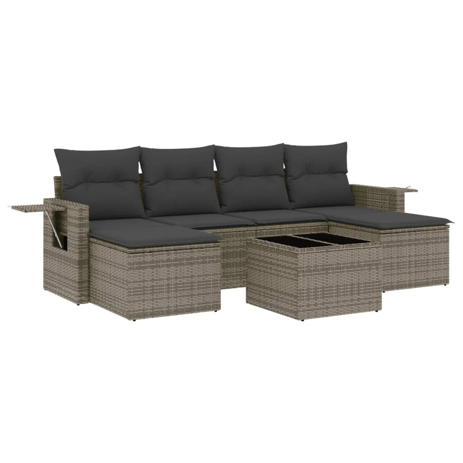 7-Delige Loungeset Met Kussens Poly Rattan Grijs