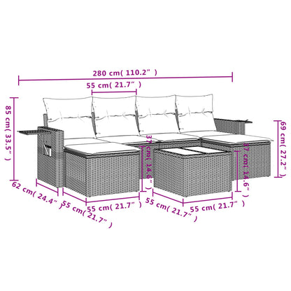 7-Delige Loungeset Met Kussens Poly Rattan Grijs