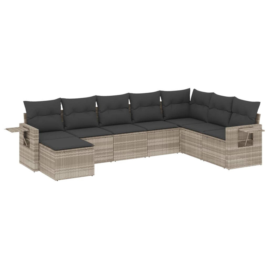 8-delige Loungeset met kussens poly rattan lichtgrijs