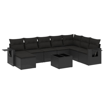 9-Delige Loungeset Met Kussens Poly Rattan Zwart