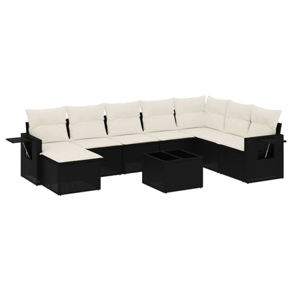 9-Delige Loungeset Met Kussens Poly Rattan Zwart