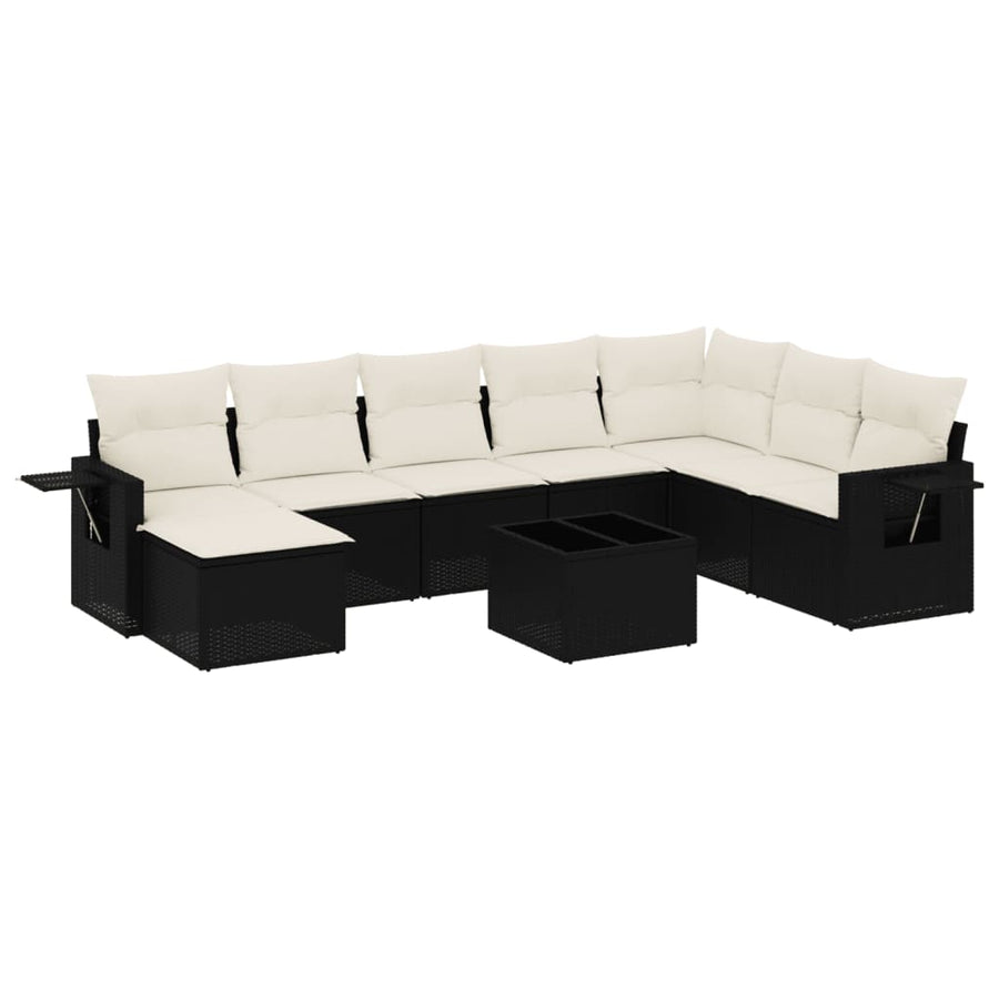9-Delige Loungeset Met Kussens Poly Rattan Zwart