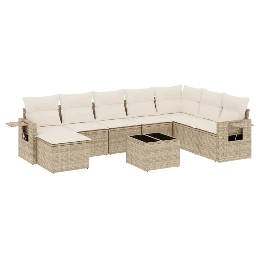 9-Delige Loungeset Met Kussens Poly Rattan Beige